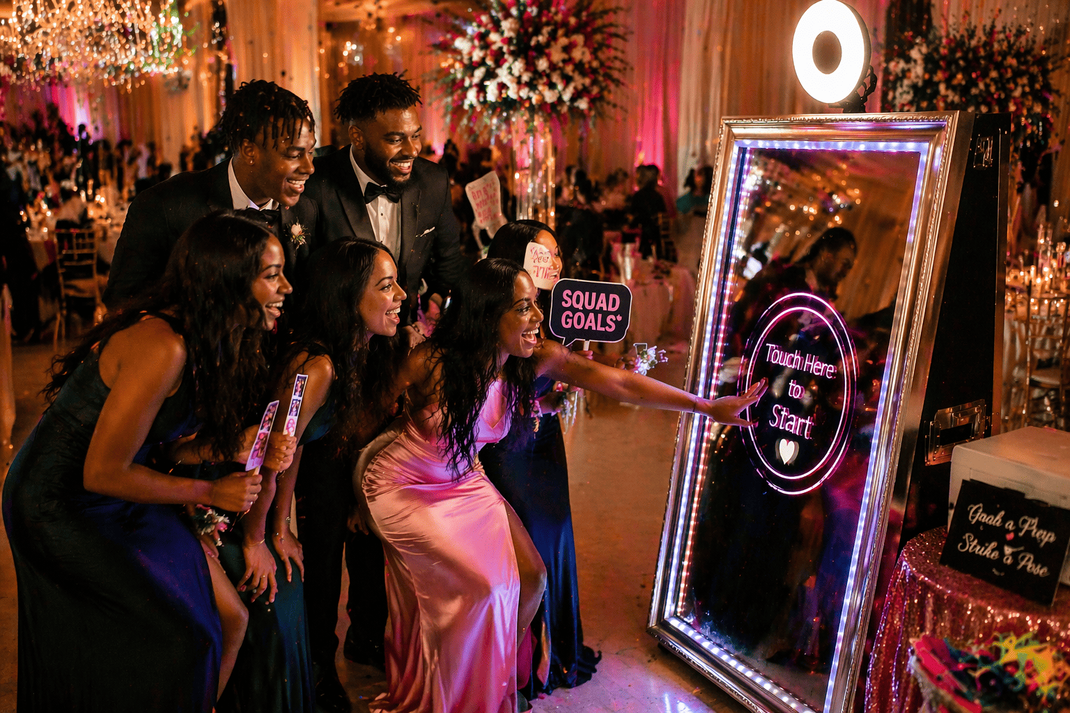 Wedding photo booth New Orleans bride and groom using mirror photo booth